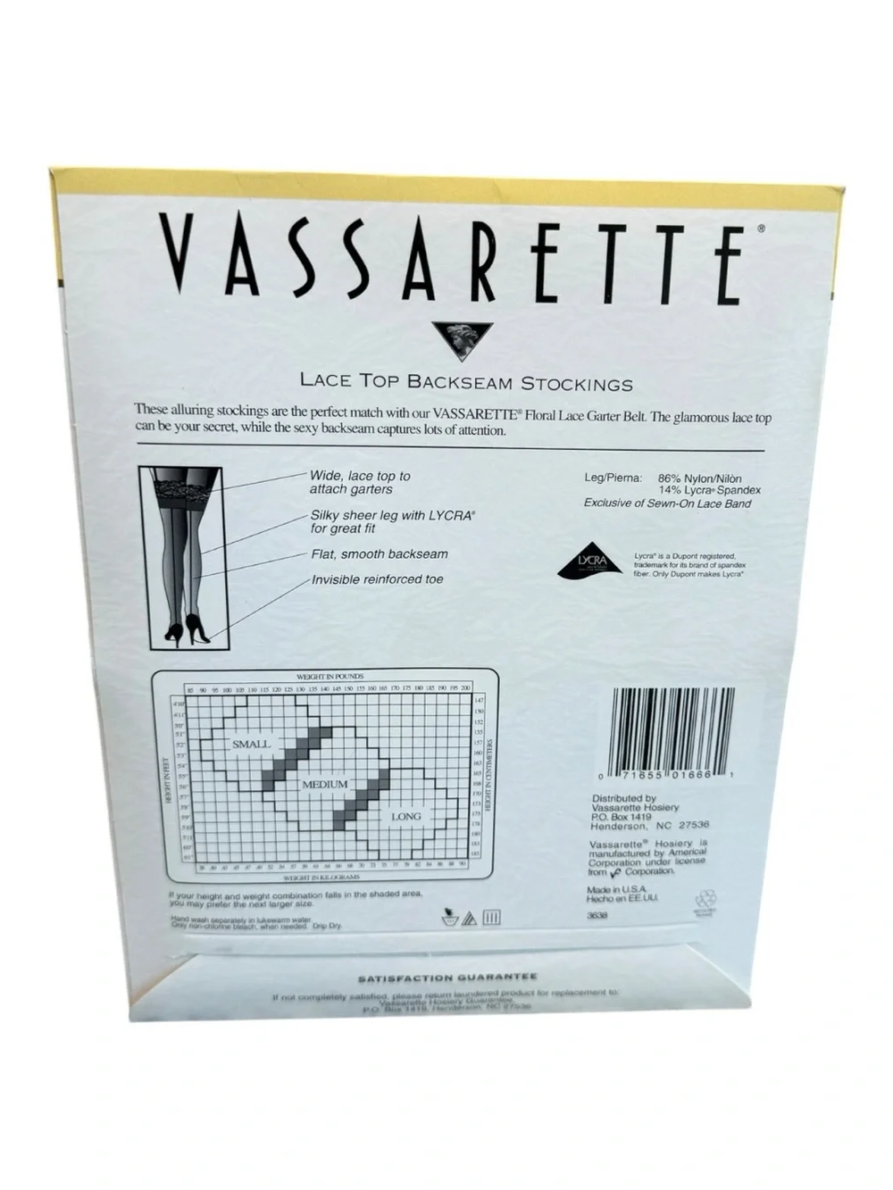 Vassarette Lace Top Backseam Thigh High Stockings Size Long Black 8210 NOS